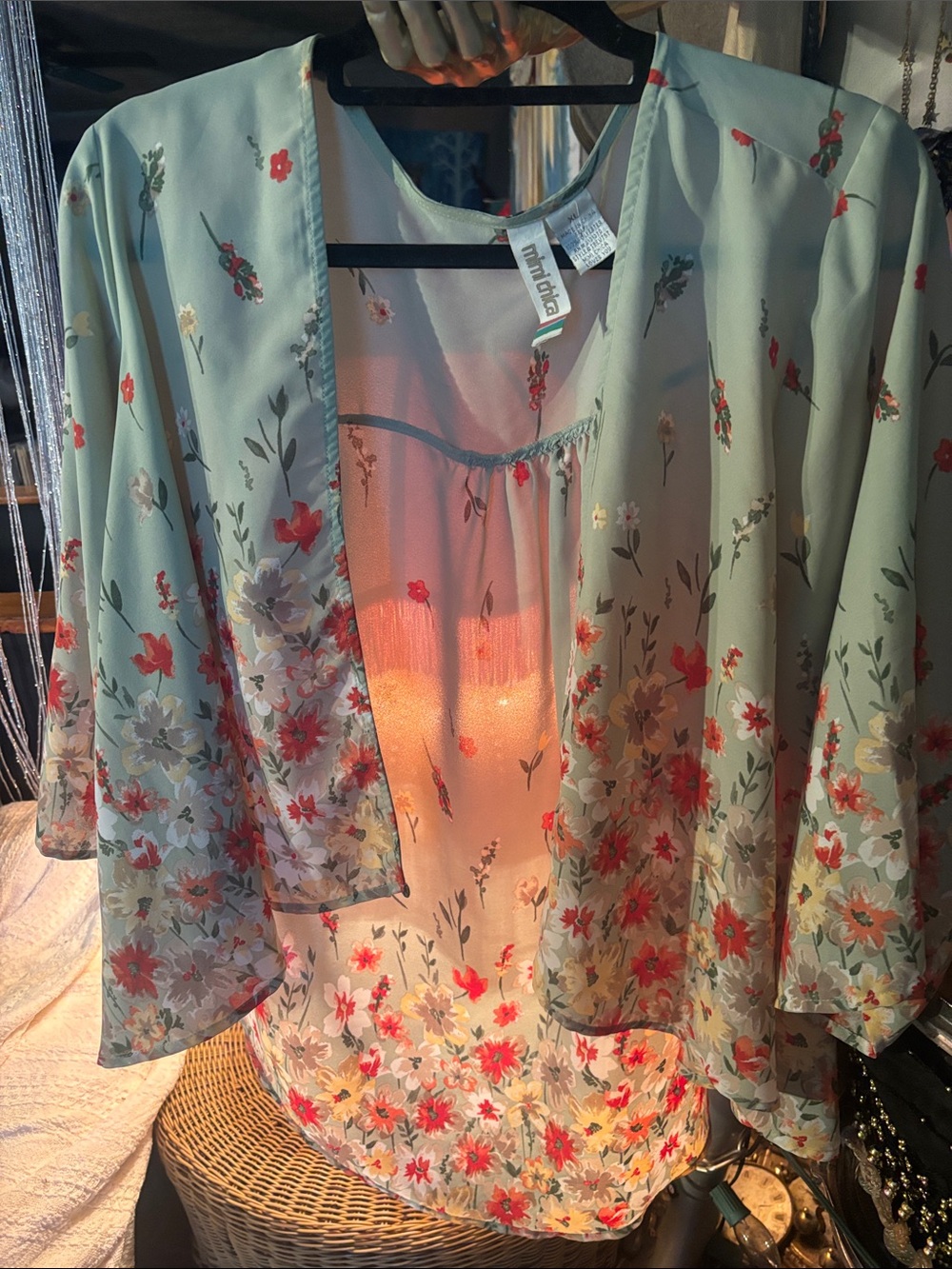 Mimi Chica Mint Floral Sheer Kimono